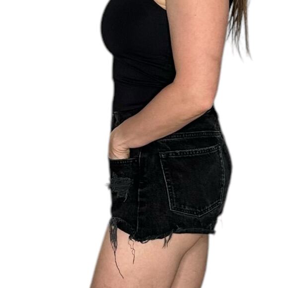 AGOLDE Parker Cut Off Denim Shorts Women's Size 26 Black Washed Gray Frayed Hems - Picture 3 of 9